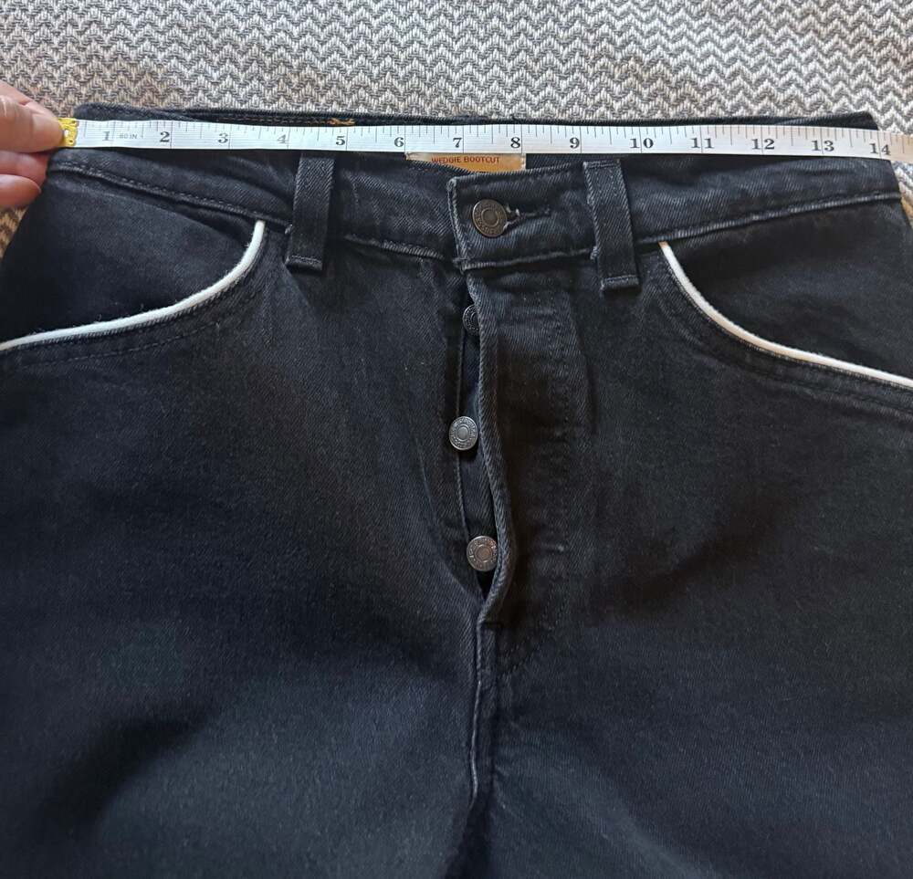 Levi’s Premium Wedgie Bootcut Piping Jeans Black White Trim W30 L30 JoJo Embroid - Picture 10 of 12